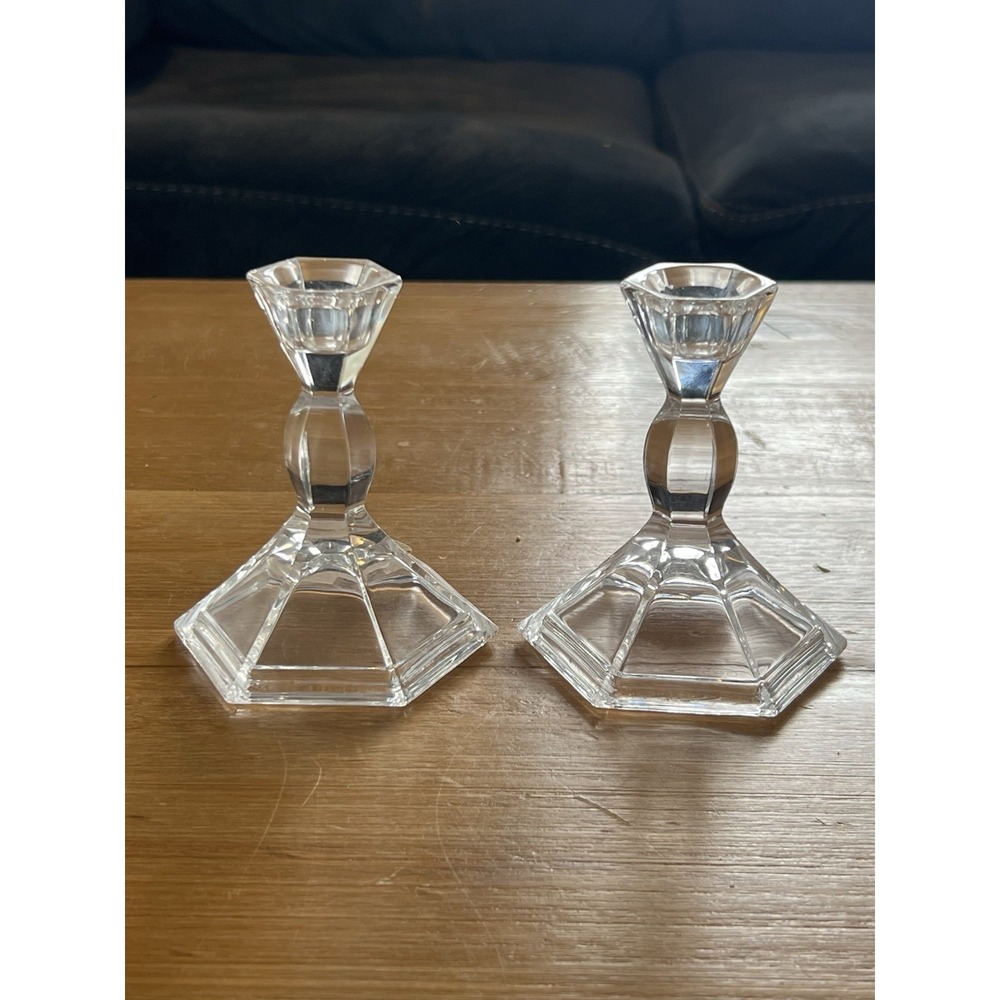 Pair 24% Lead Crystal‎ Candlestick Holders American Made Vintage 4" Timeless